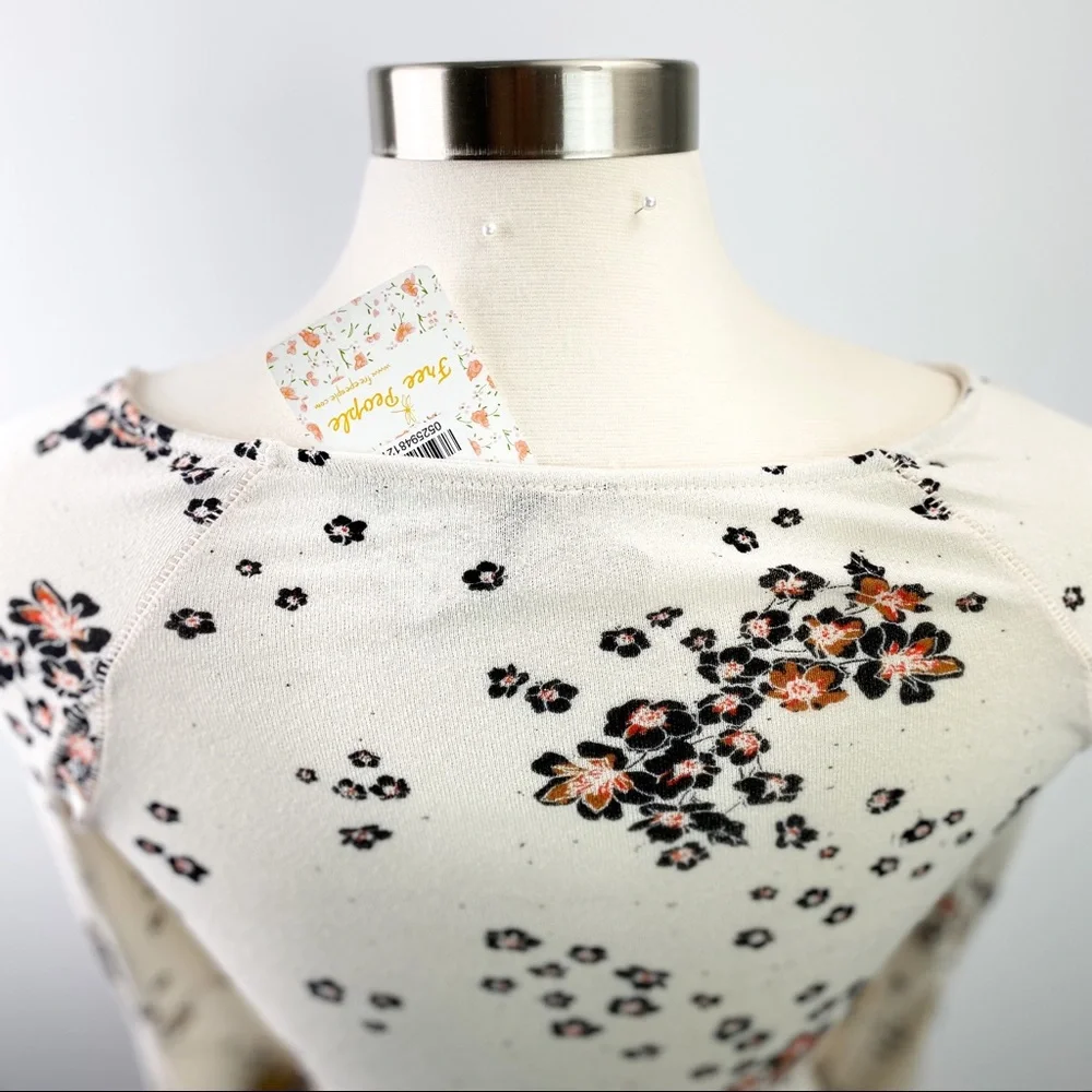 NEW Free People To The Tropics Bodycon Top Cream Tea Floral Print Size XS - Picture 10 of 13